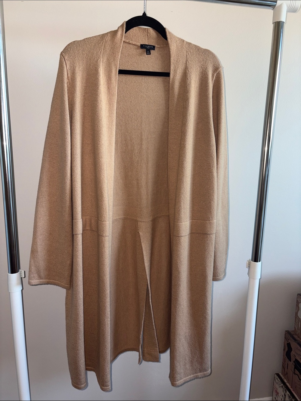Open-Front Long Cardigan in Camel Size 1X